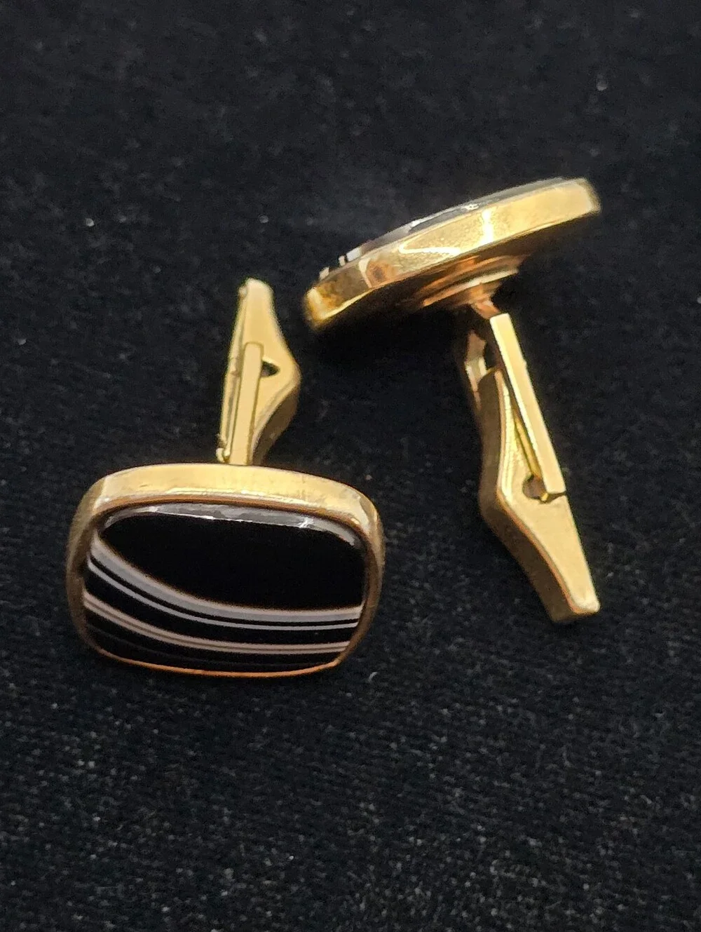 Jaguar Gold Filled Banded Agate Cufflinks Elegant Mid-century